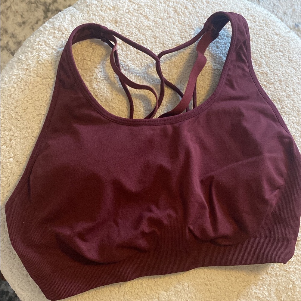 Fabletics strappy maroon sports bra